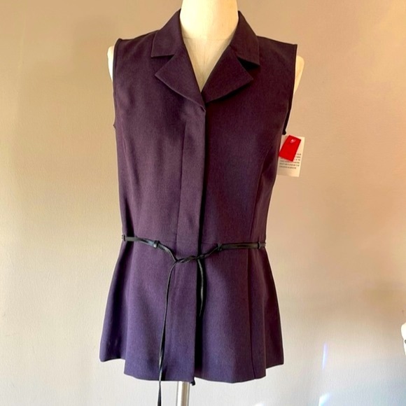 Fashion Bug Jackets & Blazers - Fashion Bug NEW belted notch collar hiddenbutton up VEST eggplant color career 8
